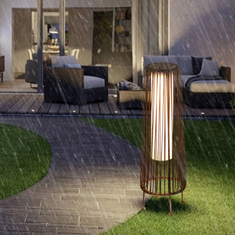 Moderne Shabby Chic Sol Runde Trapezoid Jern Rattan Wicker LED Utendørs Lys For Utendørs Patio | Luvikno