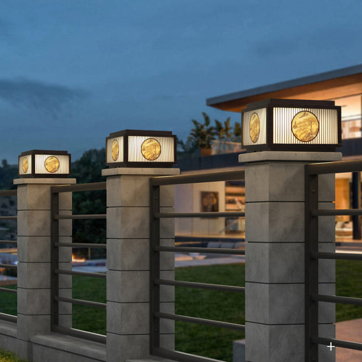 Tradisjonell kinesisk aluminium glass firkantet LED vanntett sol landskapslys for utendørs patio | Luvikno