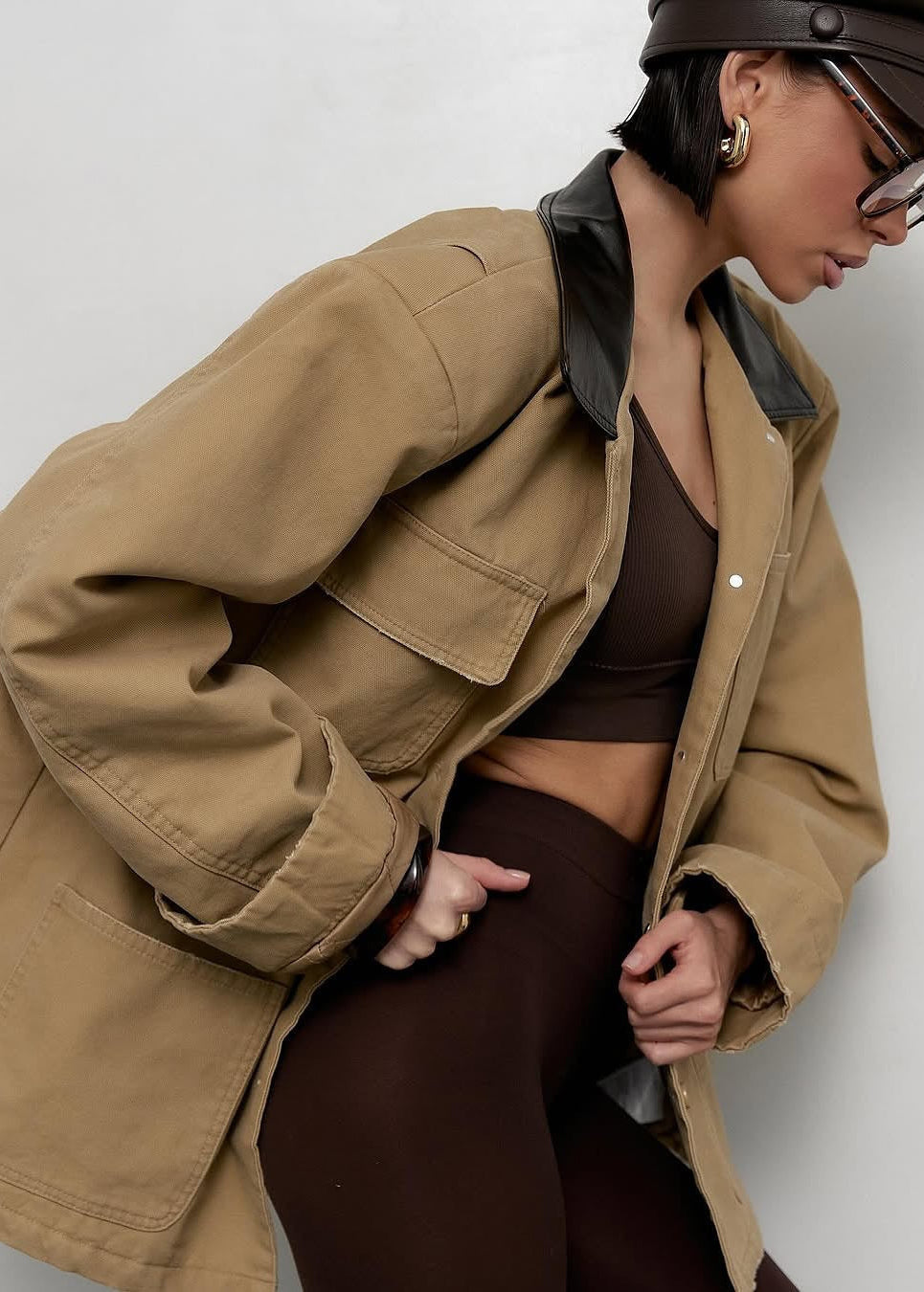 Luvik | Terrain - Kangas Käyttötakki Keinonahka Kauluksella