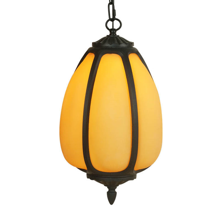 Tradisjonell kinesisk vanntett aluminium PC dolomitt elliptisk gresskar 1-lampe pendellampe for utendørs terrasse | Luvikno