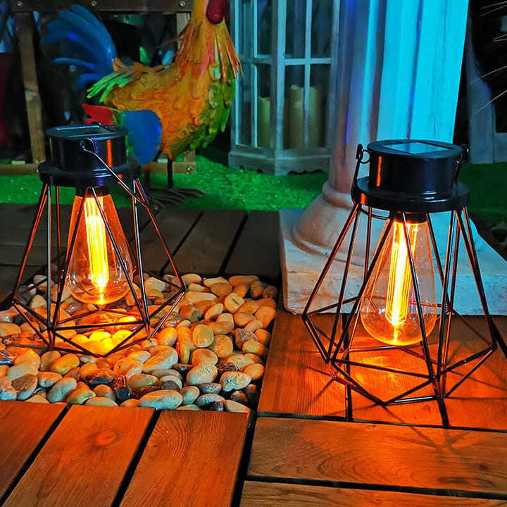 Solare Retro Jern Lanterne Geometri LED Dekorativ Utendørs Landskapslys | Luvikno