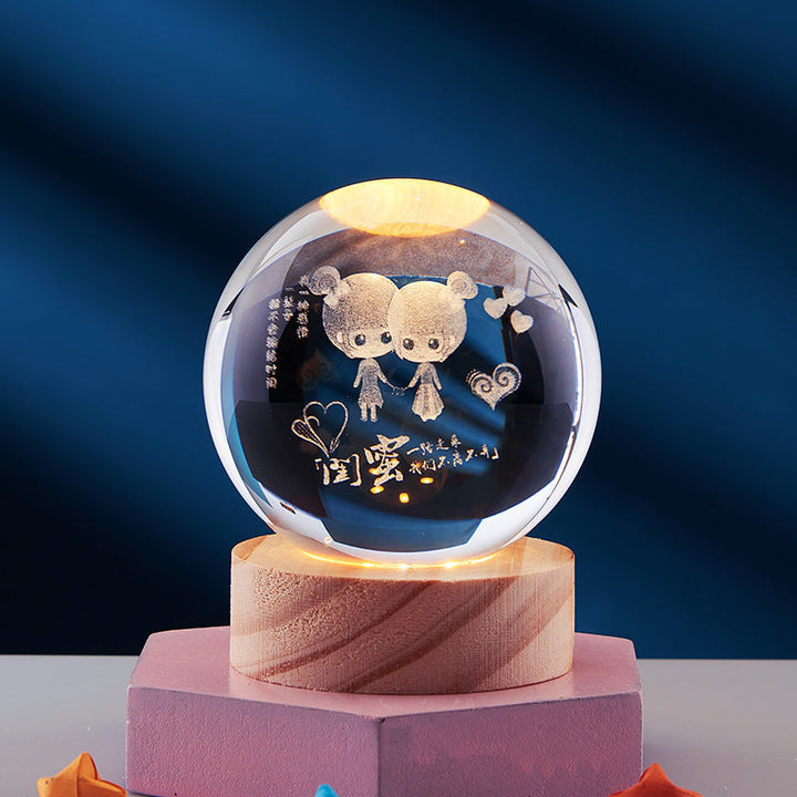 3D Krystall Ball Nattlampe Luvikno