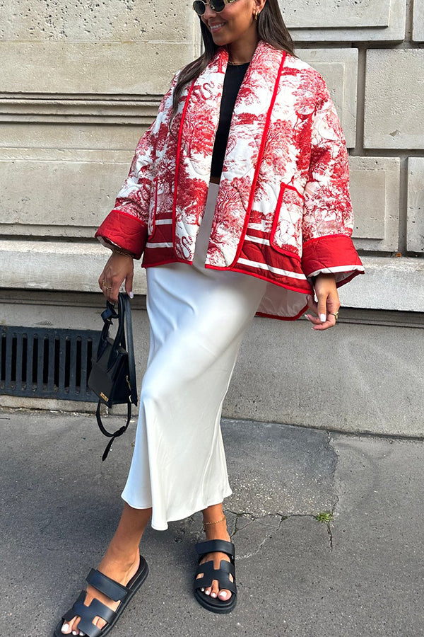 Luvik | Songs Posliinitiiviste Painettu Kassi Pehmustettu Puuvilla Kimono Takki