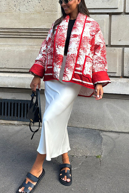 Luvik | Songs Posliinitiiviste Painettu Kassi Pehmustettu Puuvilla Kimono Takki