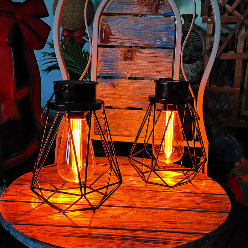 Solare Retro Jern Lanterne Geometri LED Dekorativ Utendørs Landskapslys | Luvikno