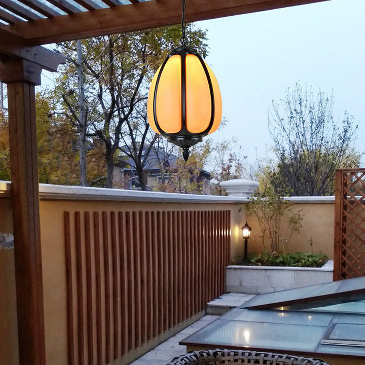 Tradisjonell kinesisk vanntett aluminium PC dolomitt elliptisk gresskar 1-lampe pendellampe for utendørs terrasse | Luvikno
