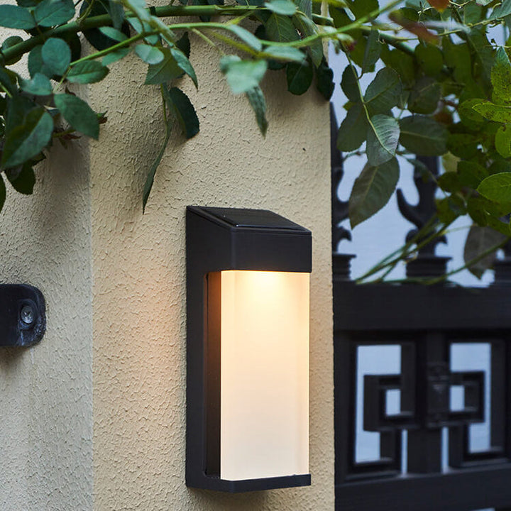 Solar Square Frosted Glass Vanntett Utendørs LED Vegglampe | Luvikno