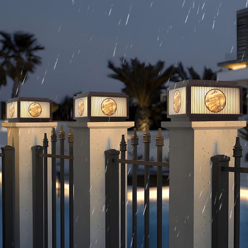 Moderne minimalistiske solvanntette firkantede aluminiums glass LED post hodelys for hage | Luvikno