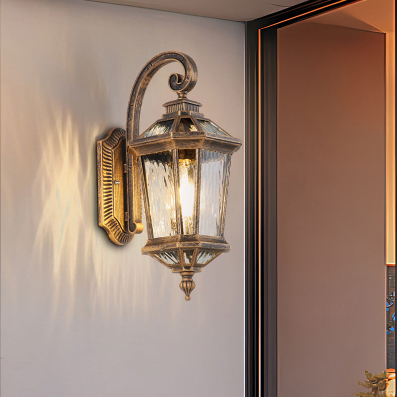 Tradisjonell europeisk vanntett aluminium glass oktagon sylinder 1-lykt vegglampe for hage | Luvikno