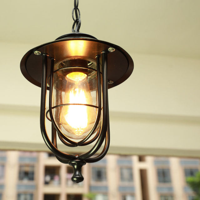 Industriell vintage aluminium bur glass 1-lampe utendørs vanntett pendellampe | Luvikno