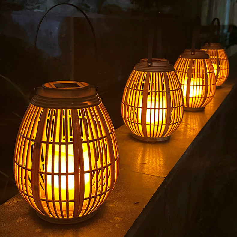 Moderne Art Deco Solrund Lantern Rattan LED Utendørs Landskapslys For Hage | Luvikno