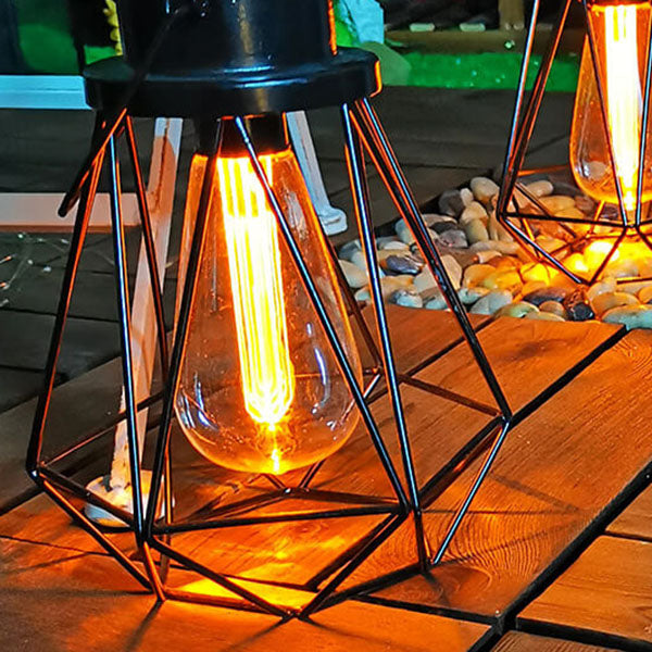 Solare Retro Jern Lanterne Geometri LED Dekorativ Utendørs Landskapslys | Luvikno