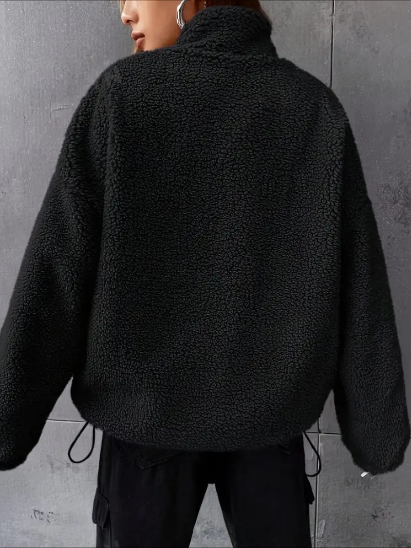 Luvik | Loose fit teddy jacket with zipper, stylish drop sleeves