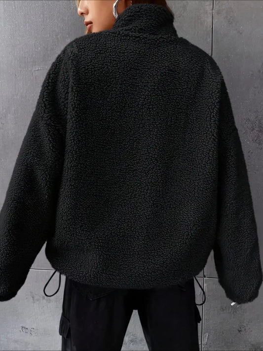 Luvik | Loose fit teddy jacket with zipper, stylish drop sleeves