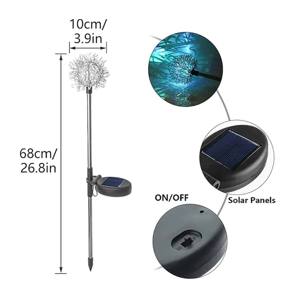 Solar LED Hage Lys (2 stk) Løvetann Design med Spike | Luvikno