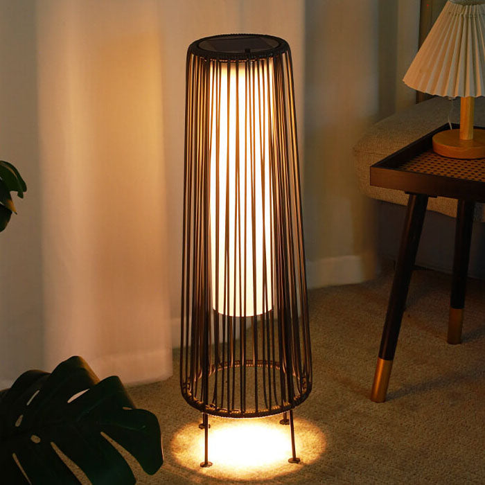 Moderne Shabby Chic Sol Runde Trapezoid Jern Rattan Wicker LED Utendørs Lys For Utendørs Patio | Luvikno
