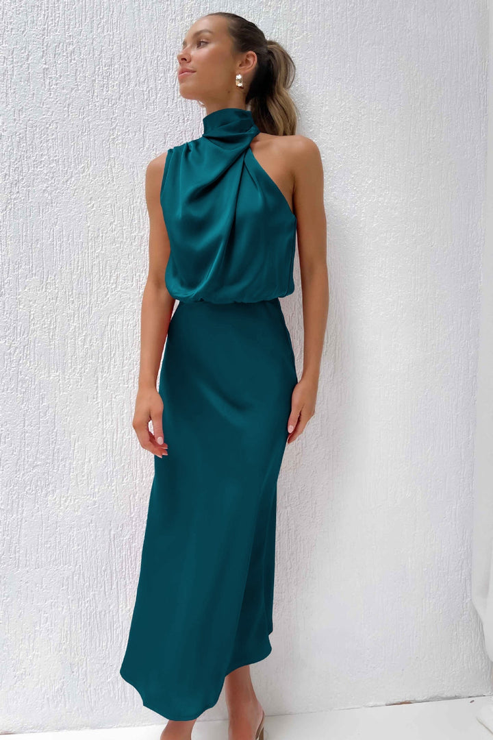 Luvik | Elegant Satin-Midiopas mekko Halterneck