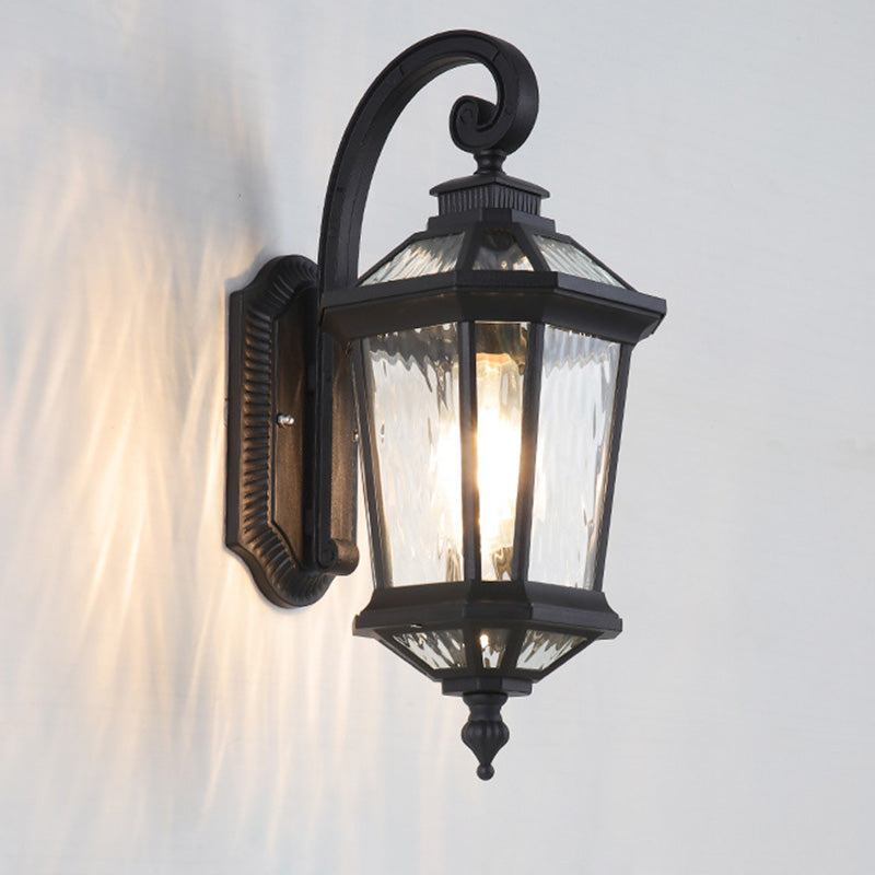 Tradisjonell europeisk vanntett aluminium glass oktagon sylinder 1-lykt vegglampe for hage | Luvikno
