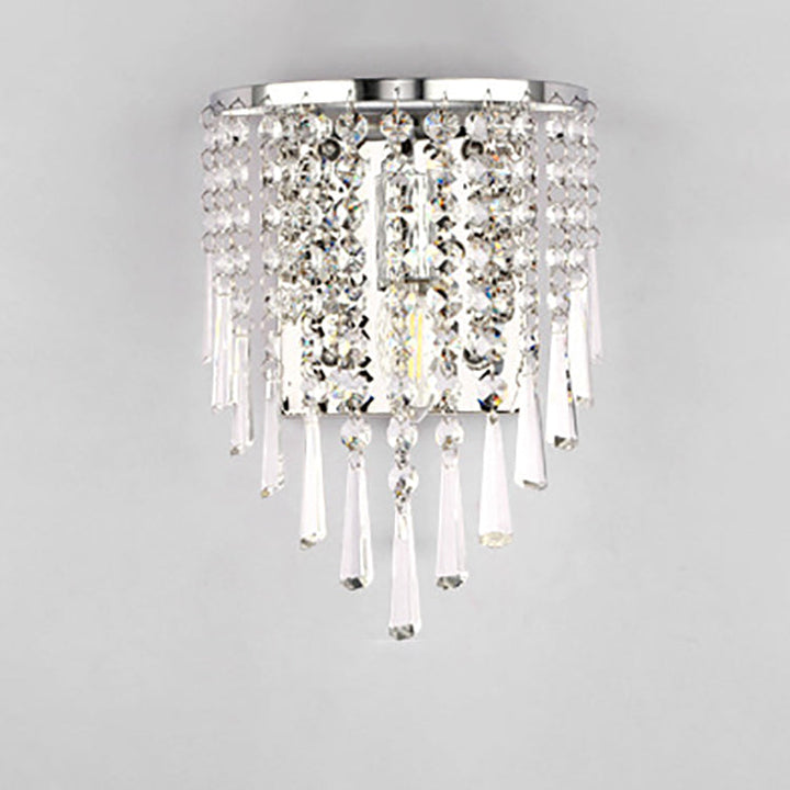 Luvikno | Moderne Luksus Semi-Rund Octagonal Perle Rustfritt Stål Krystall 1-lys Vegglampe for Stue