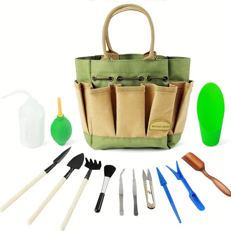 Luvikno | Planturo Mini Hageverktøy Sett | 13-delt | For bonsai, sukkulenter & stueplanter | Med organisert bag