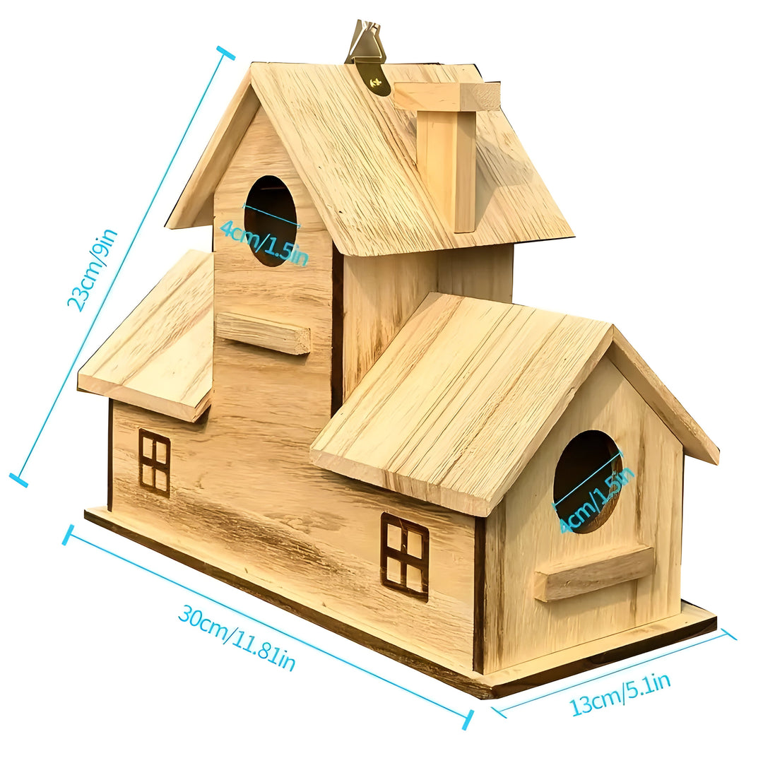 WoodlandBird Hus- Tre Hulls Hengefuglehus med 3-Hull | Luvikno