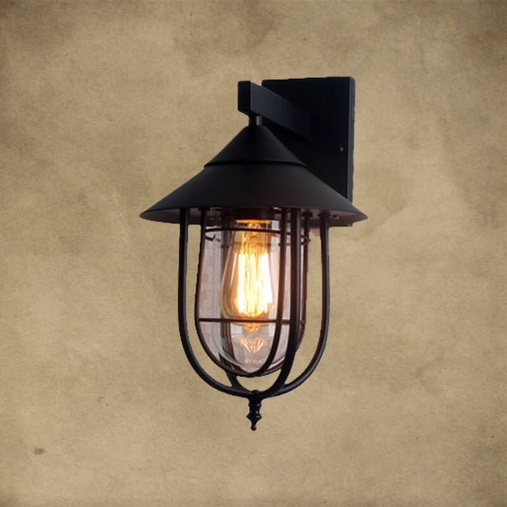 Vintage industriell jern lanterne innendørs utendørs 1-lys vegglampe | Luvikno