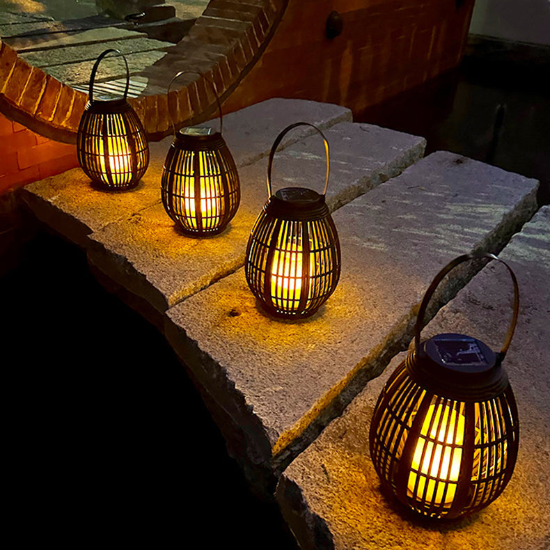Moderne Art Deco Solrund Lantern Rattan LED Utendørs Landskapslys For Hage | Luvikno
