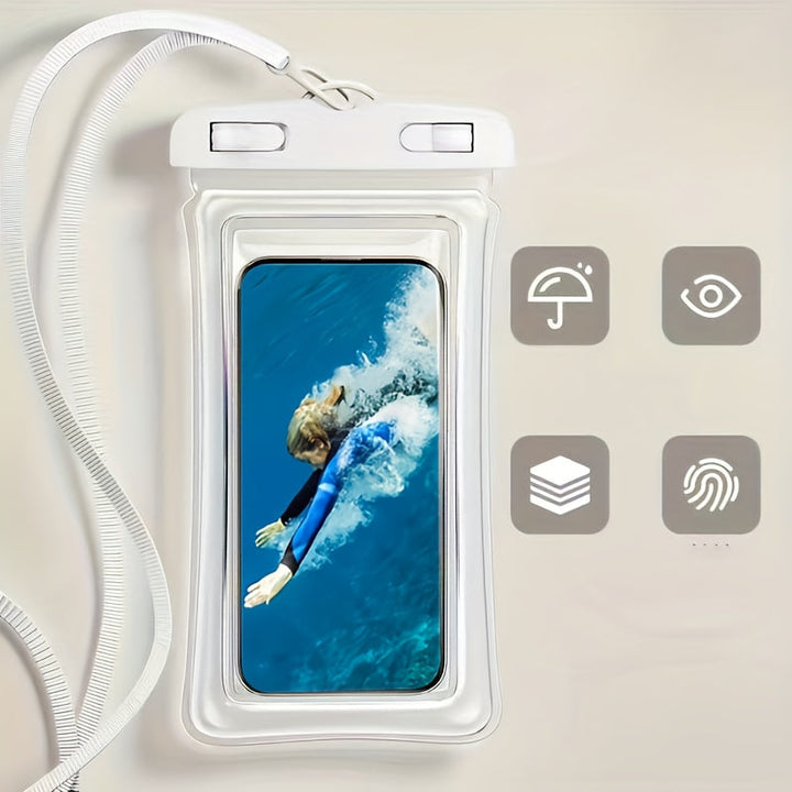 Luvikno | Vanntett telefonveske med nakkereim for strand og reise – Holdbar PVC smarttelefonveske for 20-32 cm enheter
