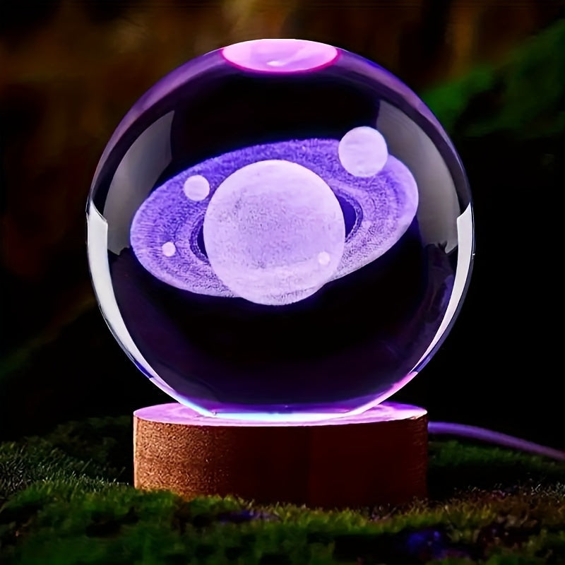 LumiSphere - Luksus 3D Krystall Bordlampe med Trebase Luvikno