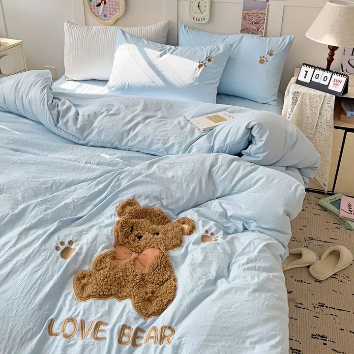 Teddy Bear Sengetøy Sett – Ultra Myk og Kosevennlig | Med dynetrekk, laken og 2 putetrekk | Luvikno