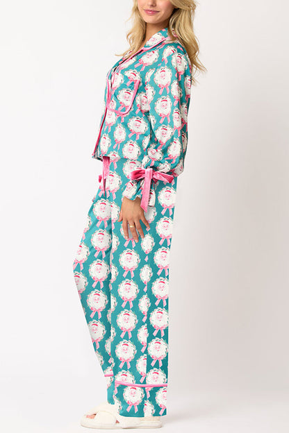 Luvik | Joulu Tulostettu Sametti Nauhoitus Pitkähihainen Pusero ja Elastinen Vyötärön Leveys Housu Setti