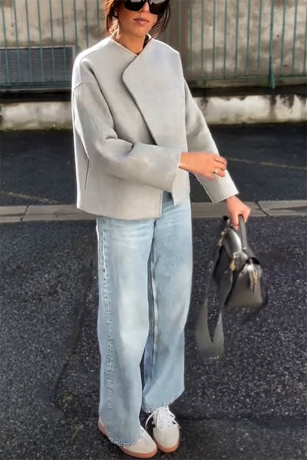 Luvik | und Rakenteellinen Faux Villa Käänne Pitkähiha Irtonainen Takki