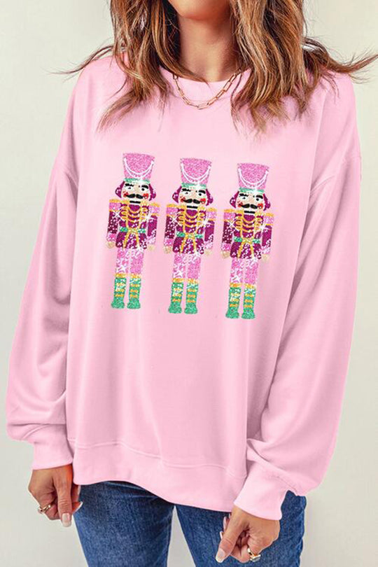 Luvik | Julemann Løs Åpen Rund Hals Rosa Ermeløs Sweatshirt