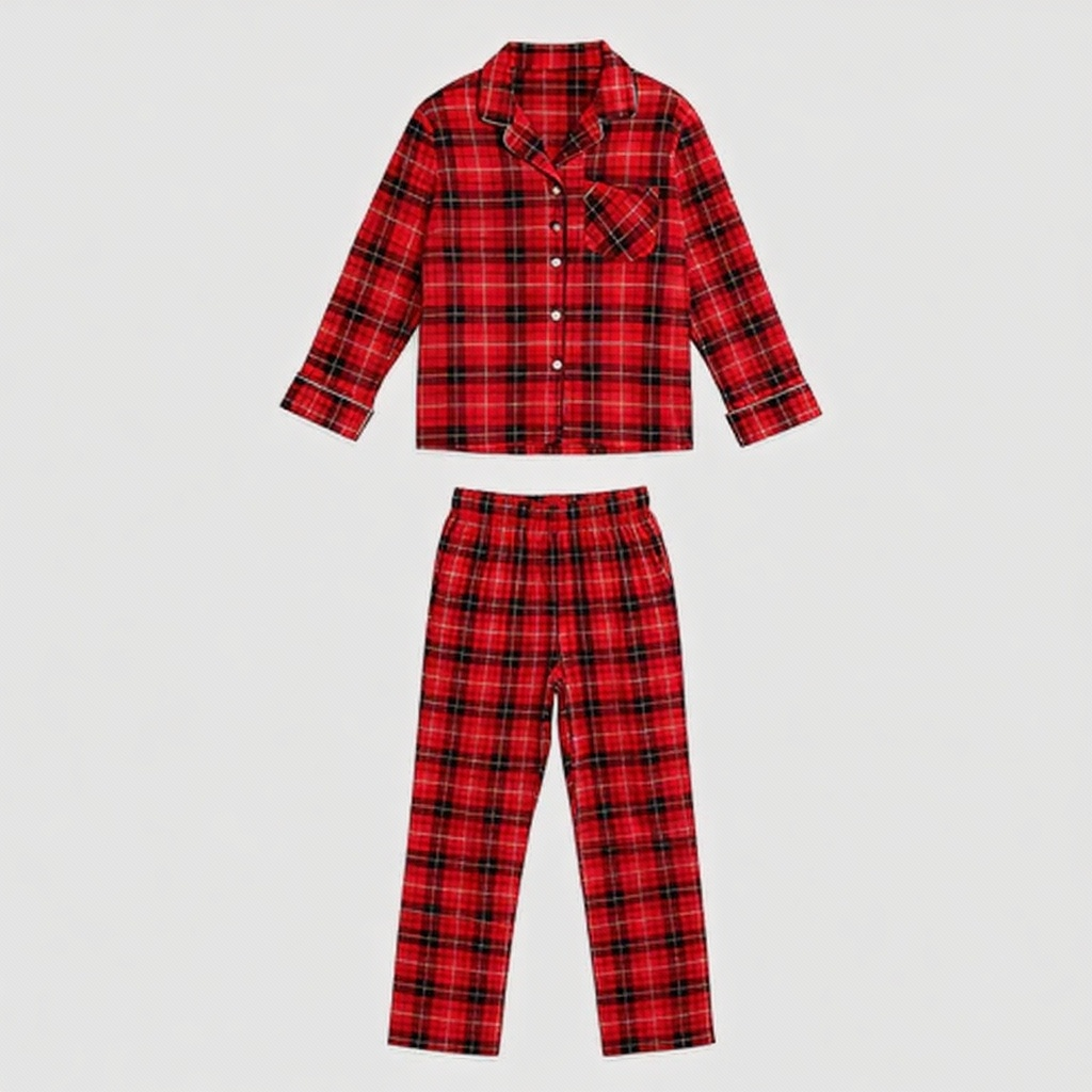 Luvik | Joulun perheelle sopivat punaiset ruudulliset nappikauluspaitapairat, pitkähihainen pyjama setti koiralle