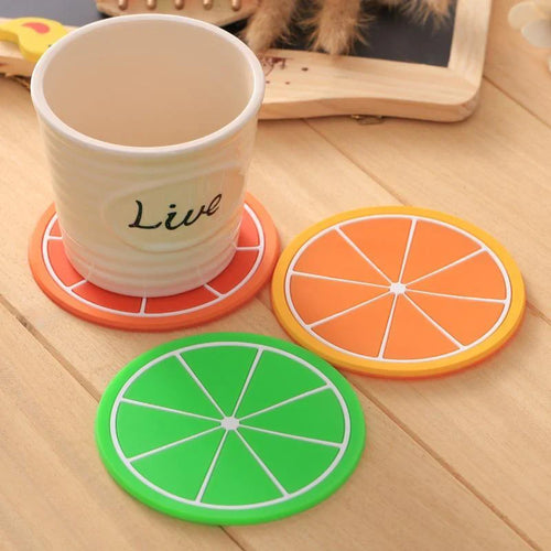 6 stk Fargerik Silikon Frukt Coaster Teikopp Matte Luvikno