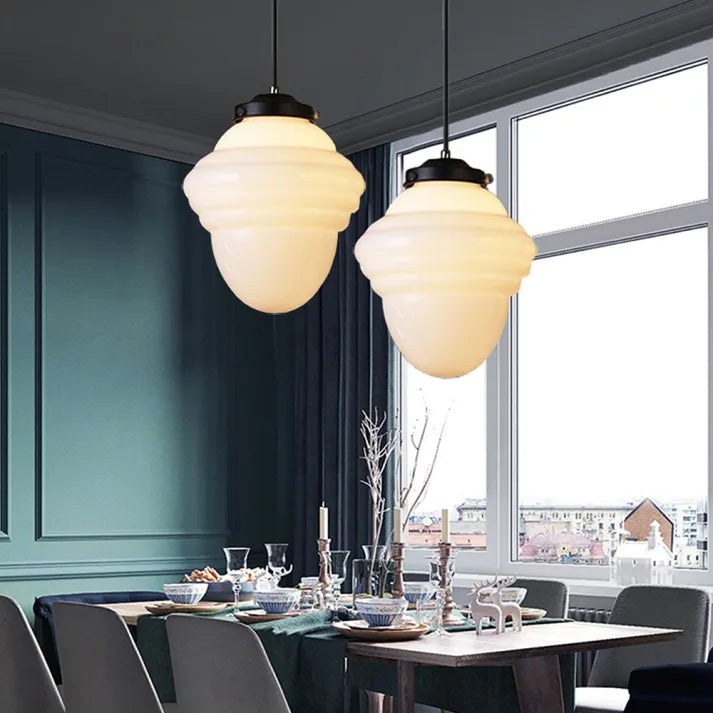 Vintage Geometrisk Hengelampe laget av Matt Glass – Retro Pendellampe for Spisestue | Luvikno