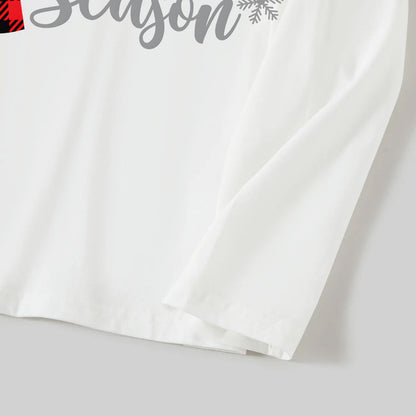 Luvik | Joulukausi "Jeesus on syy kauteen" kirjaimellinen painatus kuvioitu valkoinen pitkähihainen paita valkoisilla & punaisilla & vihreillä ruudullisilla housuilla perheelle sopivat pyjamat