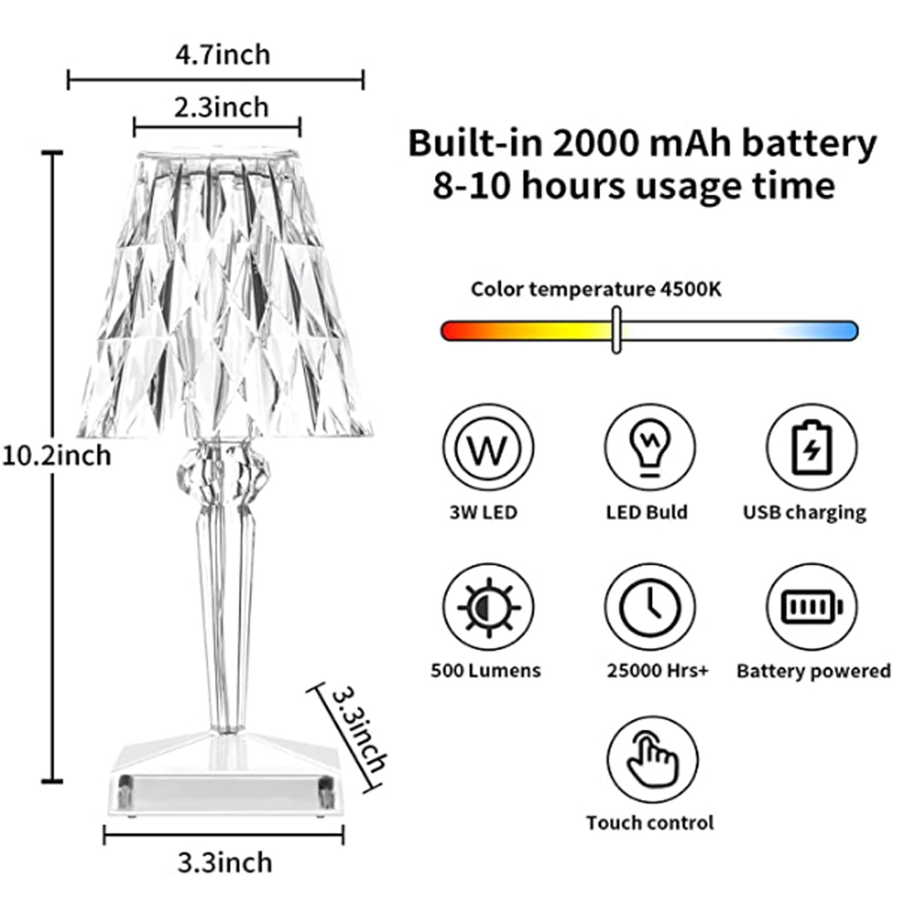 KristalGlow Touch Lampe - Elegant Bordlampe med Berøringssensor og USB | Luvikno