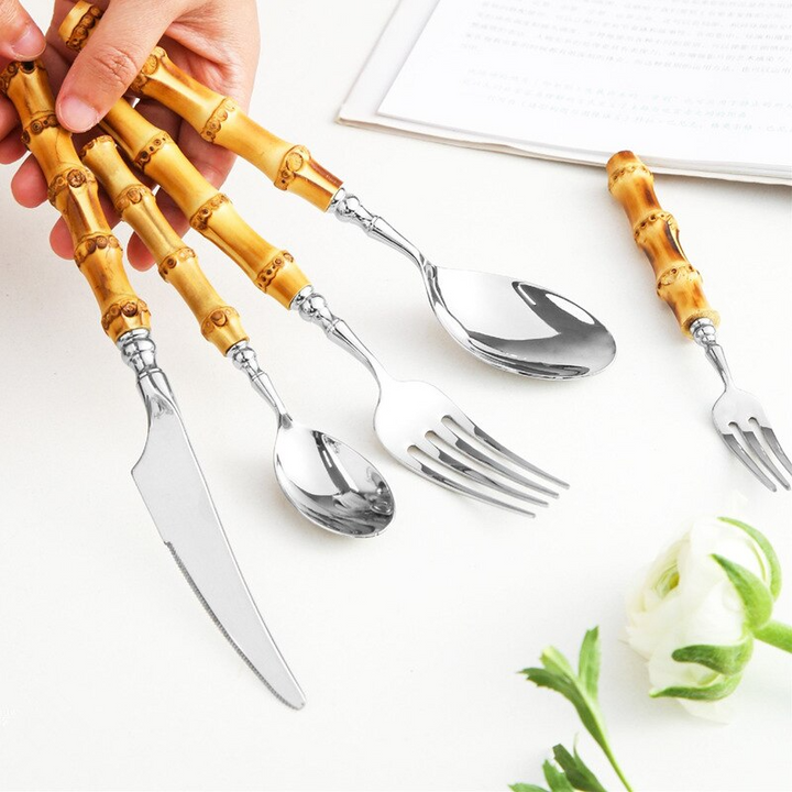 Arashiyama Bamboo & Rustfritt Stål Bestikksett – Naturlig Eleganse | Luvikno