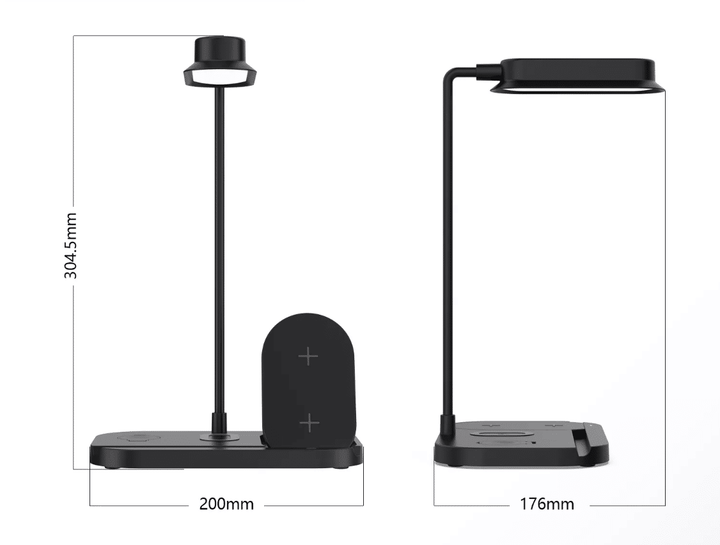 LED bordlampe med dimmer og trådløs lader for smarttelefoner (4-i-1) | Luvikno