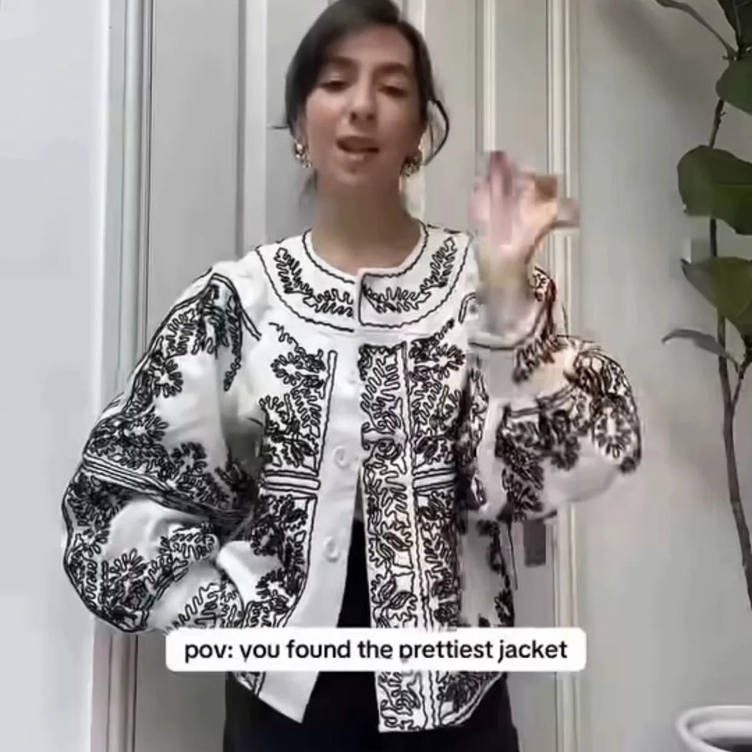 Luvik | Blomsterprintet stikking korter ermer boho jakke