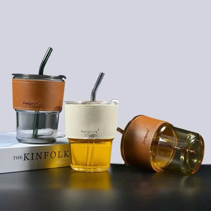 Drikkeglass med sugerør og lokk 400ML Luvikno