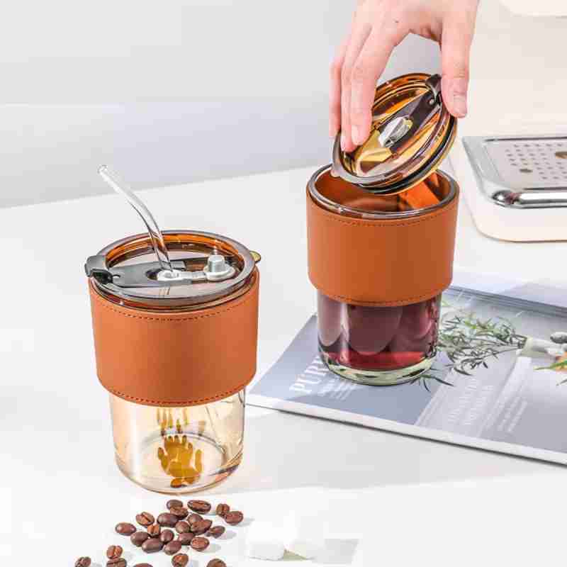 Stilren og Reusable Kaffe-kopp (450ml) Glass Tumbler Luvikno