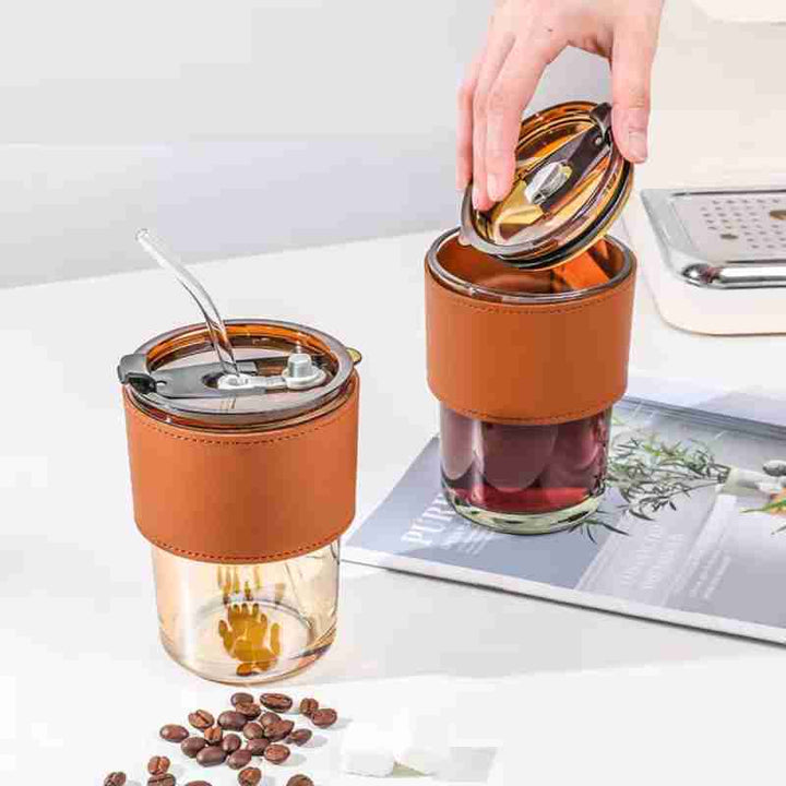 Stilren og Reusable Kaffe-kopp (450ml) Glass Tumbler Luvikno