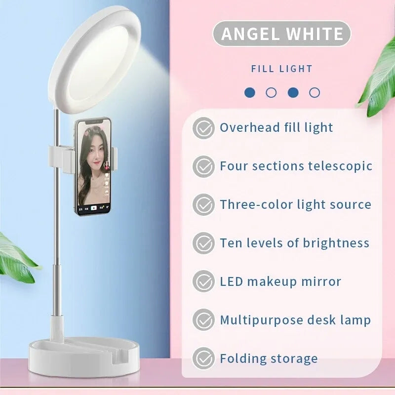 Selfie Ring Light med Makeup Speil & Telefon Holder Kit Luvikno