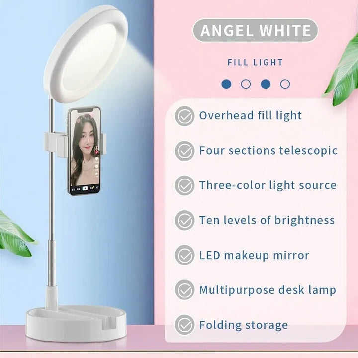 Selfie Ring Light med Makeup Speil & Telefon Holder Kit Luvikno