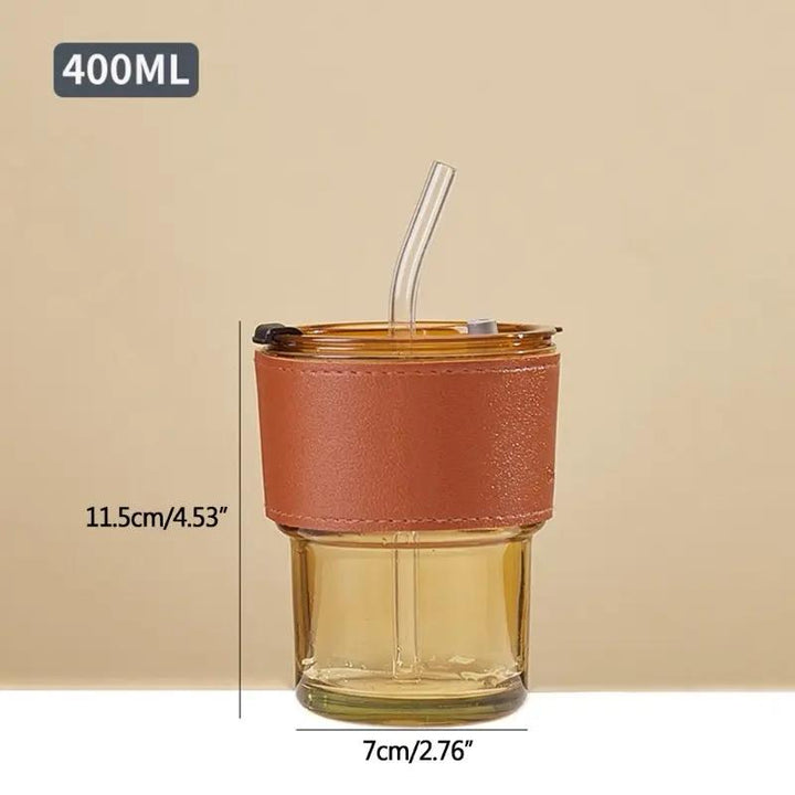 Drikkeglass med sugerør og lokk 400ML Luvikno