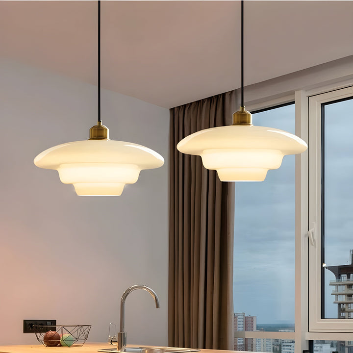 AuraBeam Light – Minimalist elfenbensfarget LED pendellampe laget av glass | Luvikno