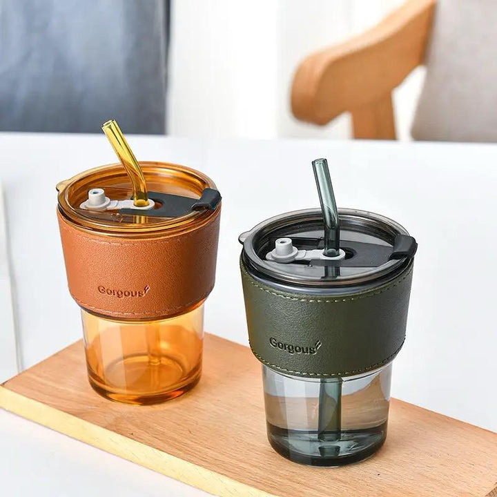 Drikkeglass med sugerør og lokk 400ML Luvikno