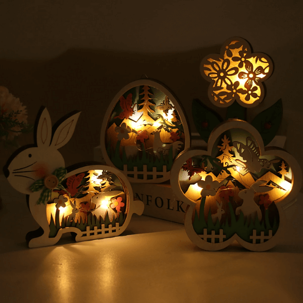 Påske Tre Ornamenter med LED Lys Kanin Bord Dekorasjoner | Luvikno
